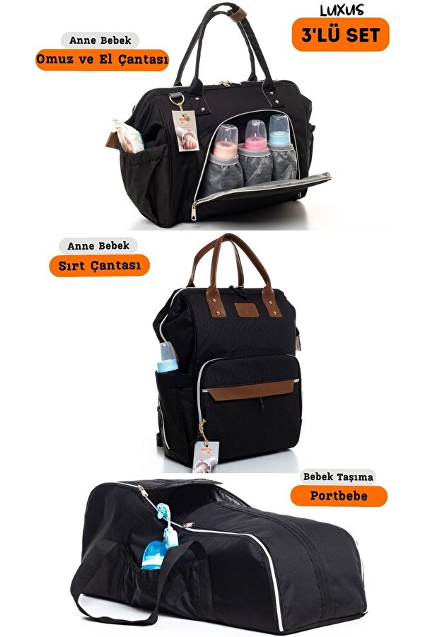 sahra bebek 3’lü Büyük Taşıma Seti (BEBEK BAKIM OMUZ VE SIRT ÇANTASI, PORTBEBE)