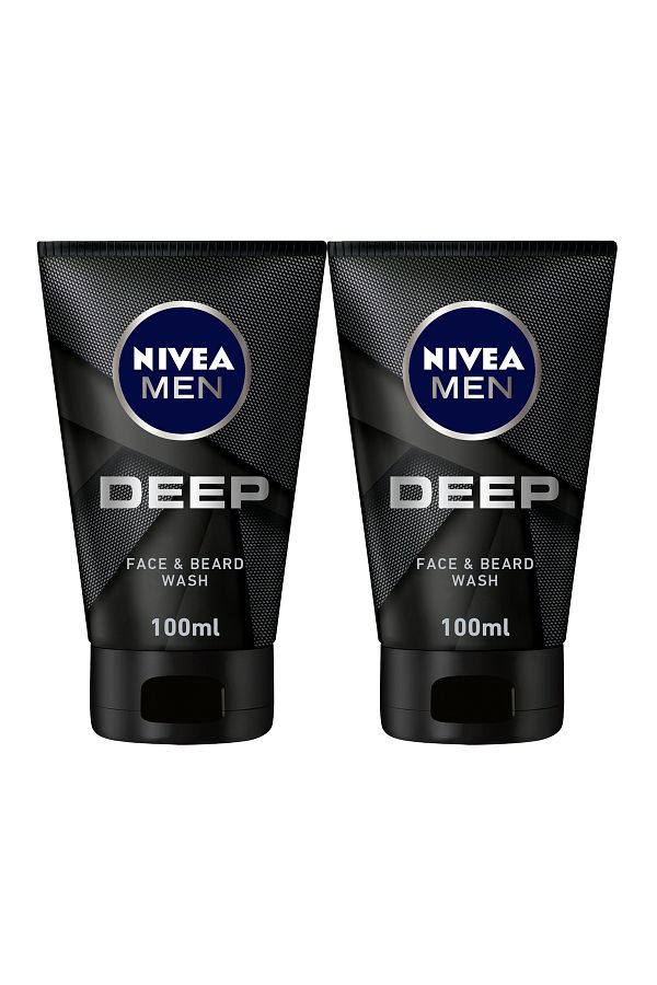 NIVEA-MEN DEEP Cleansing Face & Beard Wash, Active Charcoal, 100ml, Pack of 2 1