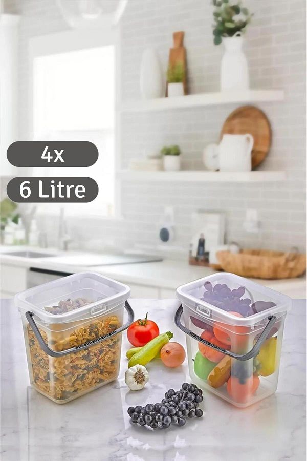 HOMENIVA-Transparent 4 Pieces 6 Lt Transparent Food Storage Container - Multi-Purpose Flour Detergent Storage Container 4x(6000m 1