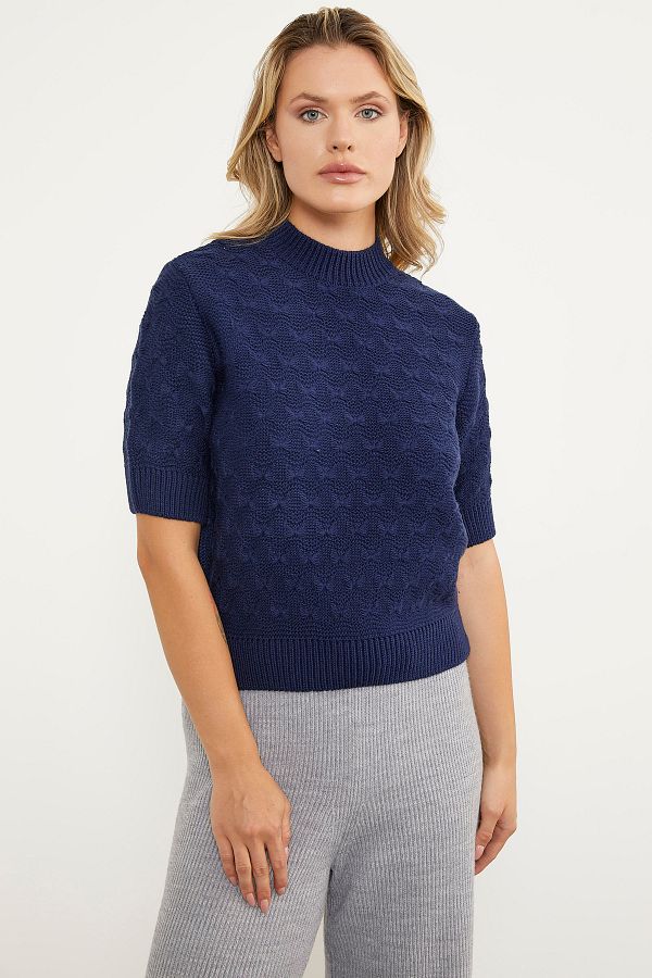 Sementa-Pulover cu maneci scurte cu modele fundite - bleumarin 1