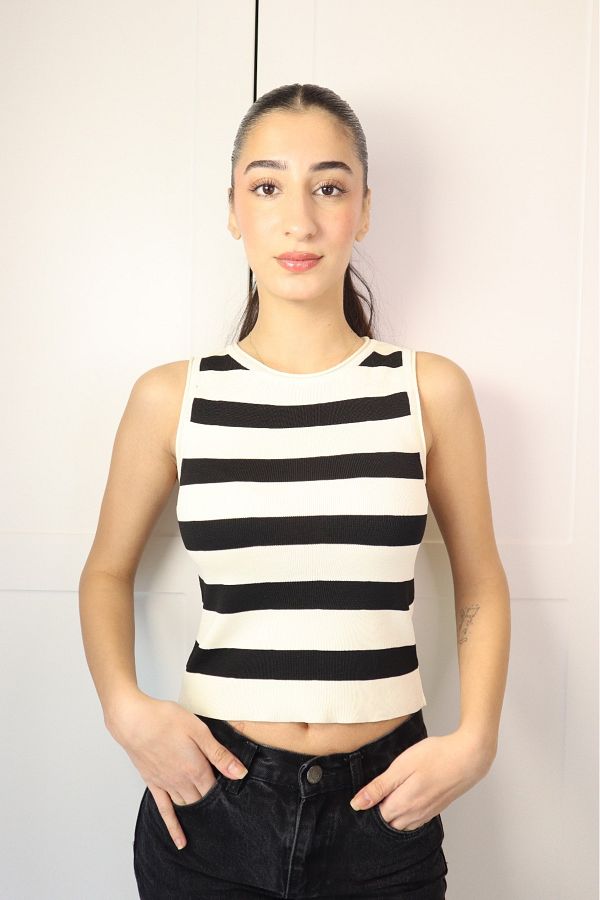 swan butik-Swan but Due to Trimi Kilo Crop Bluz Şiddetli Gray White Line Design Goblet 1