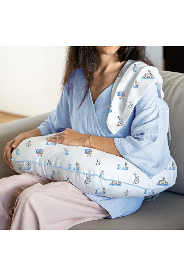 Deux Lapins %100 Pamuk Müslin Bebek Emzirme Destek Yastığı - Bébé Lapin