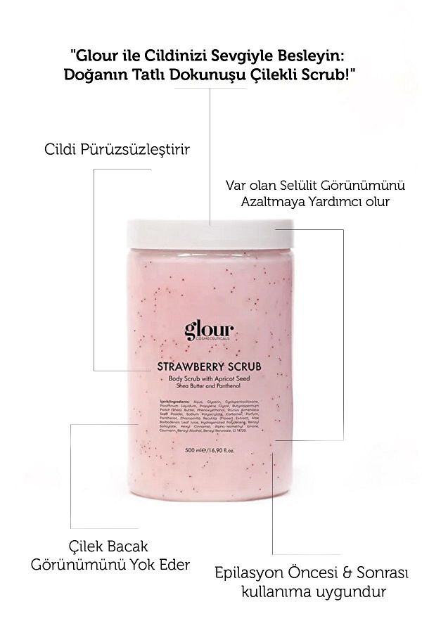 GLOUR-500 ml Strawberry Scrub with Strawberry Extract - Revitalizing and Moisturizing Cellulite and Submerged Remover 1