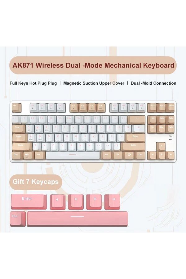 Ajazz-Red axis Khaki Ajazz Ak871 2.4G Wireless Gaming Mechanical Keyboard 87 Keys Hot-Swappable Bluetooth 1