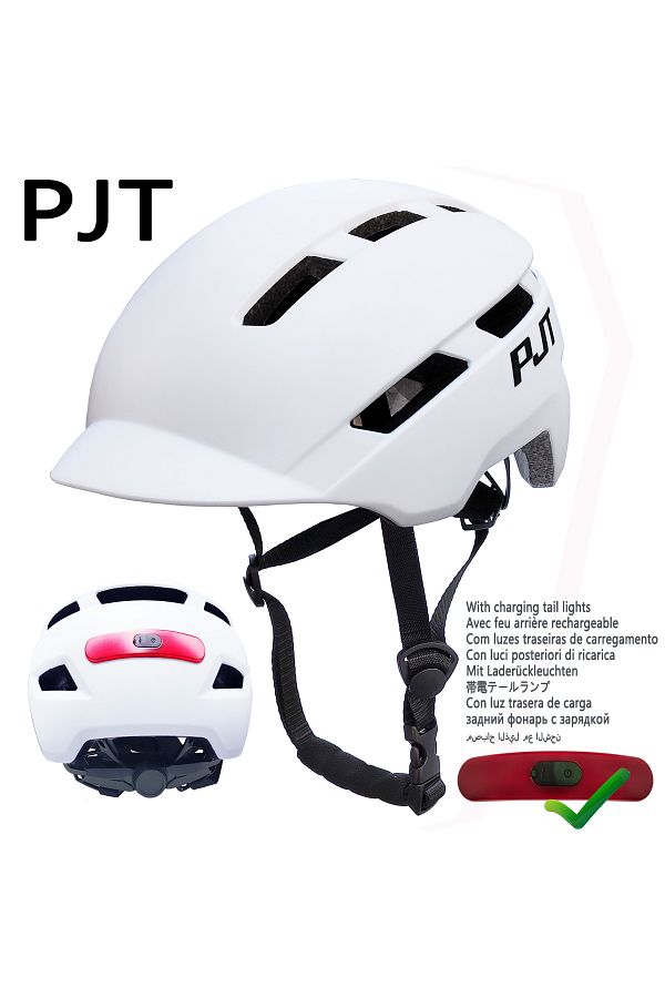 Choice-L57-61CM P-6-White-Black-L PJT New Cycling Helmet In-Mold Mountain Road USB Rechargeable Tail light 1
