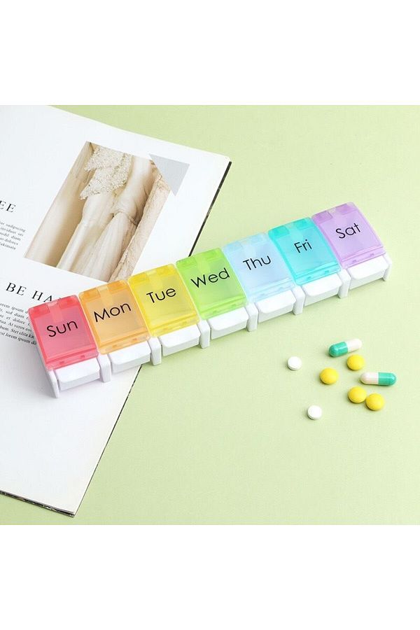 Choice-7-frame 7 Boxes A Week Piano Press Pill Box Portable Single Row Pill Box Seven Days Rainbow Pill Box 1
