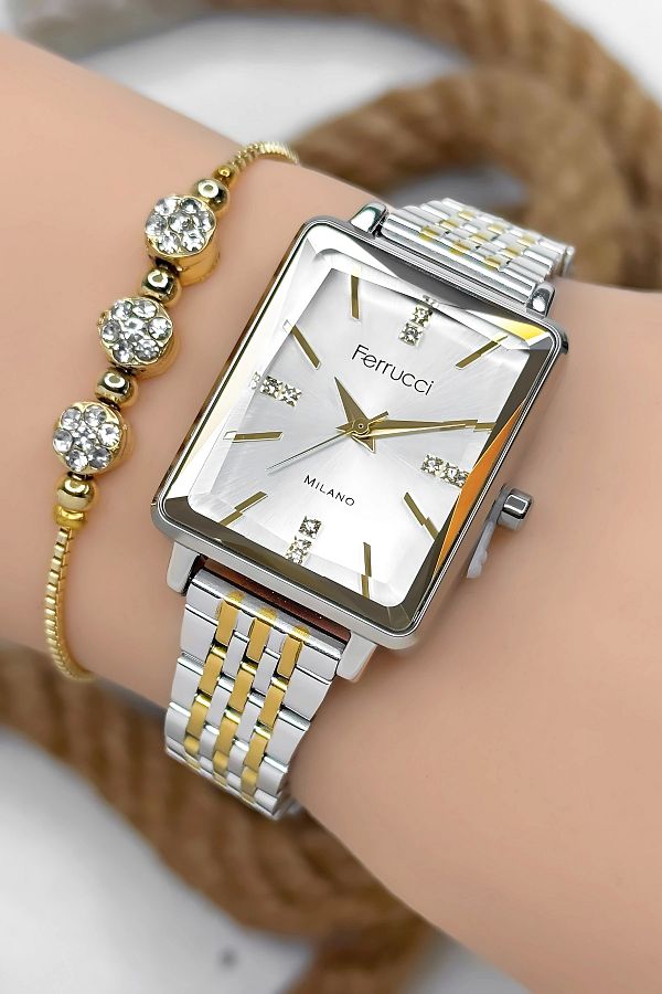 Ferrucci-Women's Wristwatch - Special Design on Steel Band 3Atm Water Resistant Silver-Gold 1