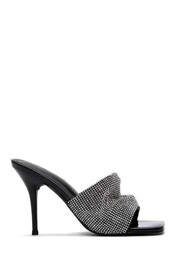 Derimod-Black Stone Detailed Thin Heeled Women's Slippers - 24SFE4515TS 1