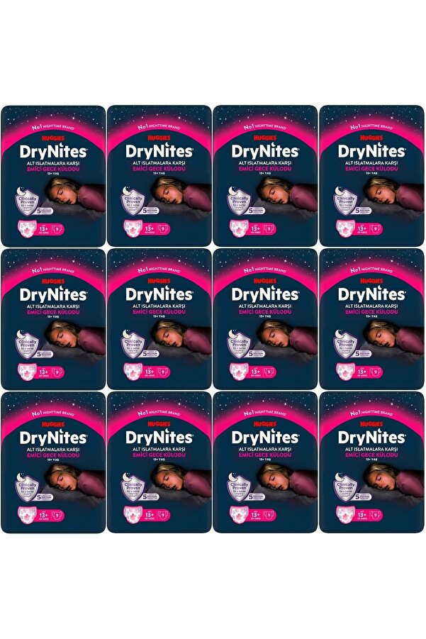 DryNites Emici Gece Külodu/Külot Bez Kız 13+ Yaş (48-60KG) X Large 108 Adet (12PK*9)