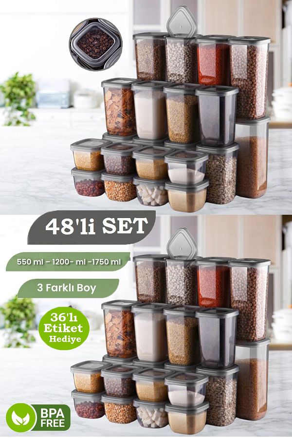 MYBOX-48" Mega Dowry Set - Labeled Square Food, Breakfast Snack and Pulses Container 1