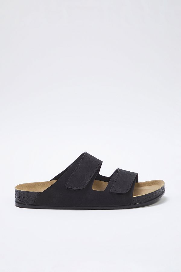 TRENDYOL SHOES-Schwarze Nubuk-Hausschuhe mit flacher Sohle und Klettverschluss für Herren TAKSS25TE00034 1