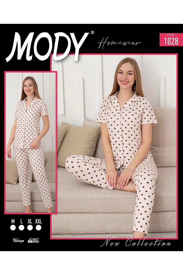 MODY-Milan Fabric Soft Textured Front Button Pajama Set 1