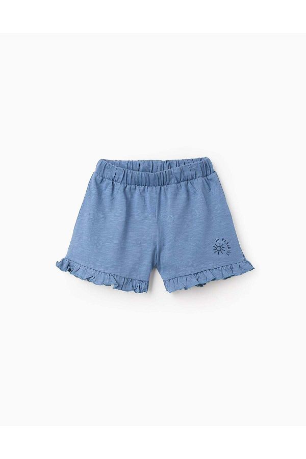 Ziddy-Cotton Shorts with Frills for Girls 'My Paradise', Blue 1