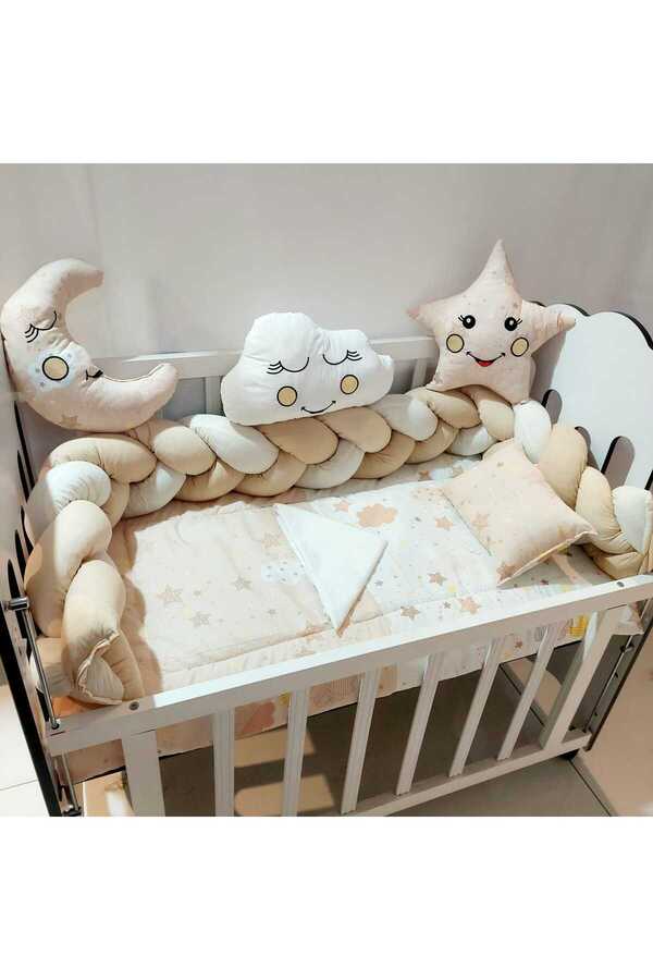 JULYA KİDS 3Lü Örgülü Kenar Koruma Süslü Yastık 7 Parça 60*120 Cm Bebek Beşik Uykuseti