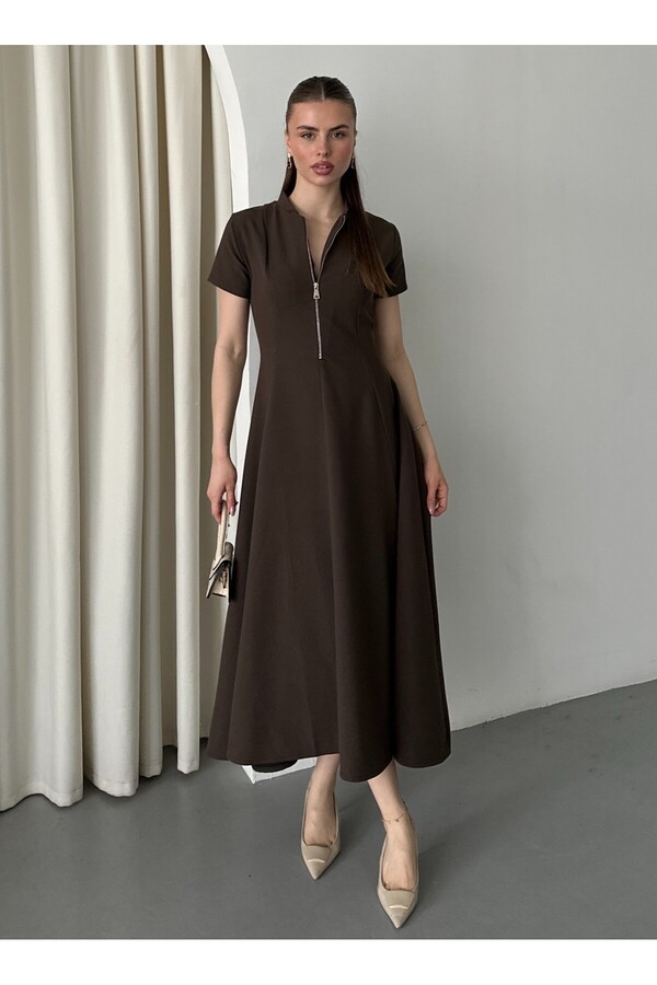 Laluvia-Rochie maro cu fermoar în față - 4824 1