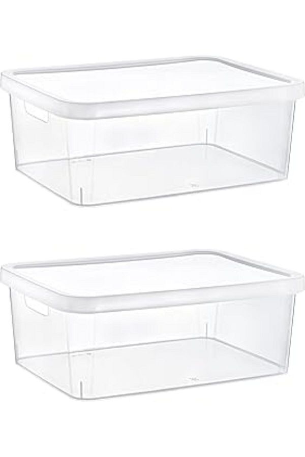 Mu Art Ahşap-Smartware Set of 2 Stafi Multi-Purpose Box with Lid Transparent 12 Lt 1