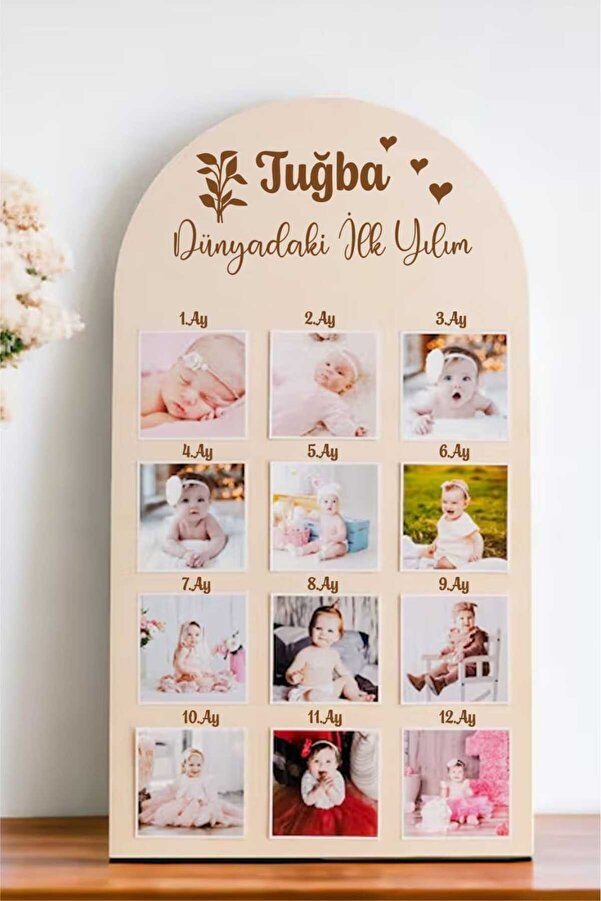 Genel Markalar Dünyada İLk Yılım 12 Ay Bebek Anı Fotoğraf TABLOSU - DOĞUM GÜNÜ panosu