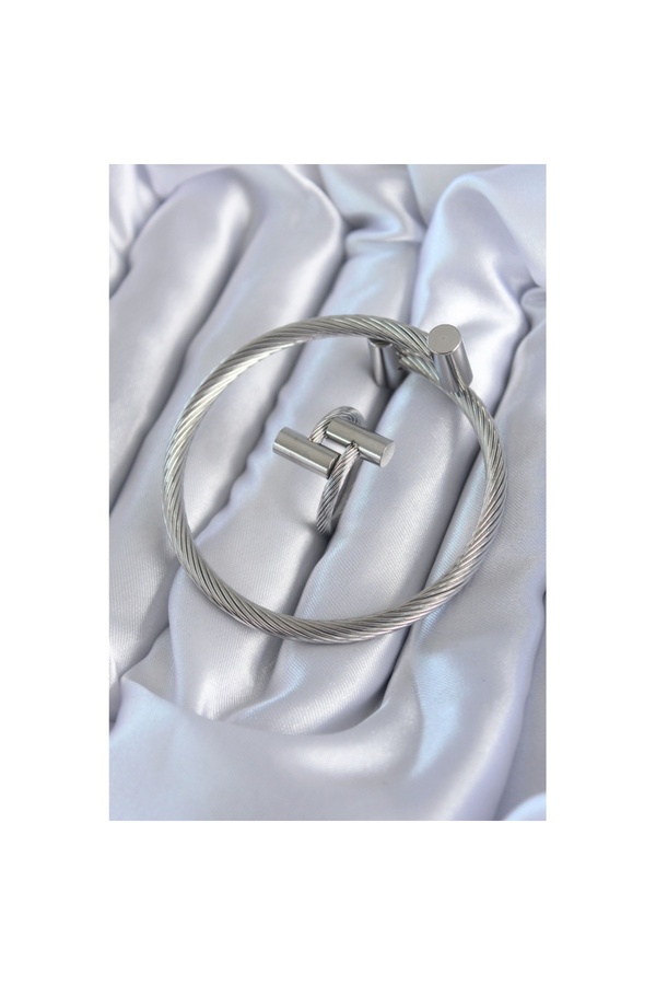 Skygo-316L Steel Silver Color Spiral Model Men's Bracelet Ring Combination - Tj-Eb3602 1