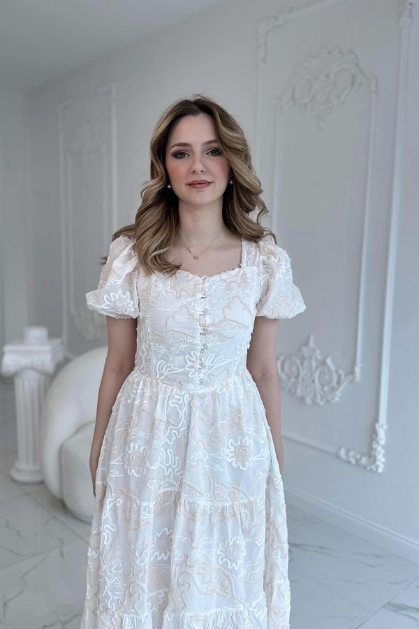 HELİS BUTİK-Rochie Ecru Brodată Brodată 1