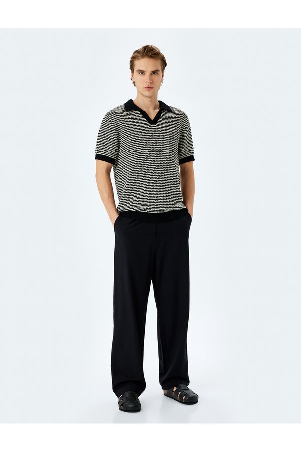 Koton Cotton Blend Polo V-Neck Striped Short Sleeve Knitwear T-Shirt