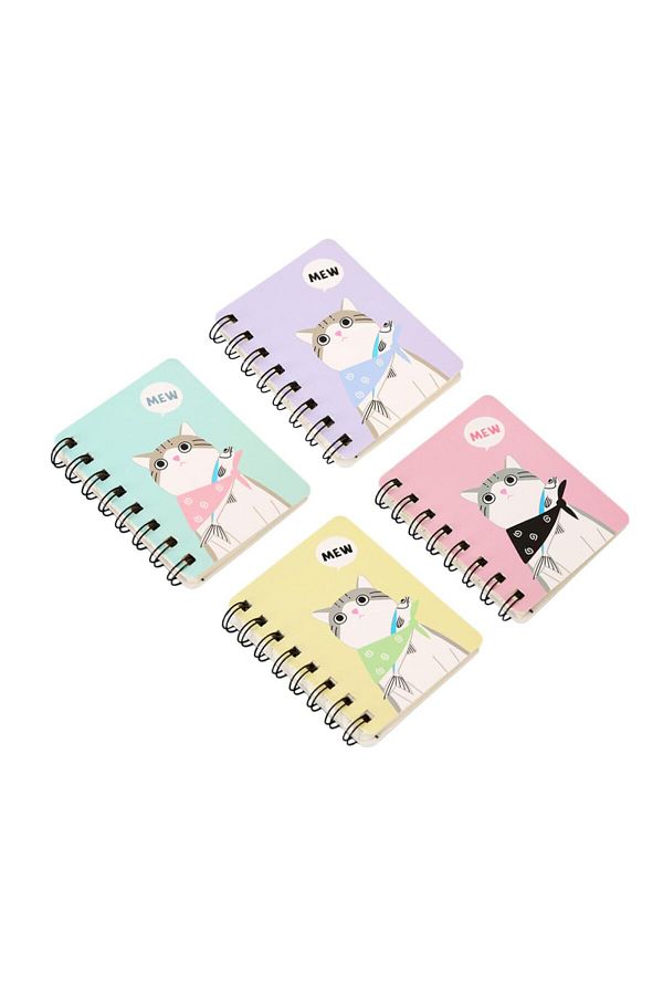 fulina-4pcs Spiral Notebook,A7,Cartoon CatPattern,With Thickened Horizontal,10.5X8cm,for Diary Drawing 1