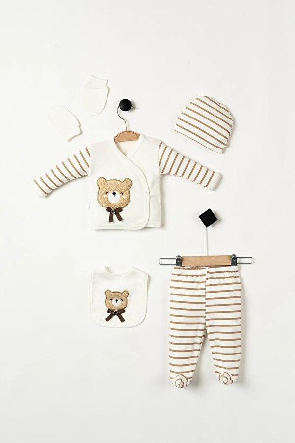 teknotrust Esnek (KUTULU) Ayıcıklı Süzene Nakışlı %100 Pamuklu Yenidoğan Kıyafetleri 5'li Hastane Çıkışı Zıbın