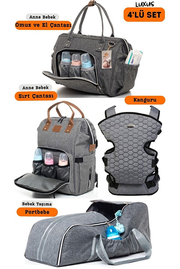 sahra bebek 4’lü Büyük Taşıma Seti (BEBEK BAKIM OMUZ VE SIRT ÇANTASI, PORTBEBE VE KANGURU)