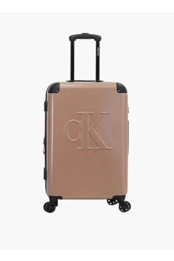 Calvin Klein-Logo Embossed Hardcase Trolley Bag with Retractable Handle _28-L - Check-In 1
