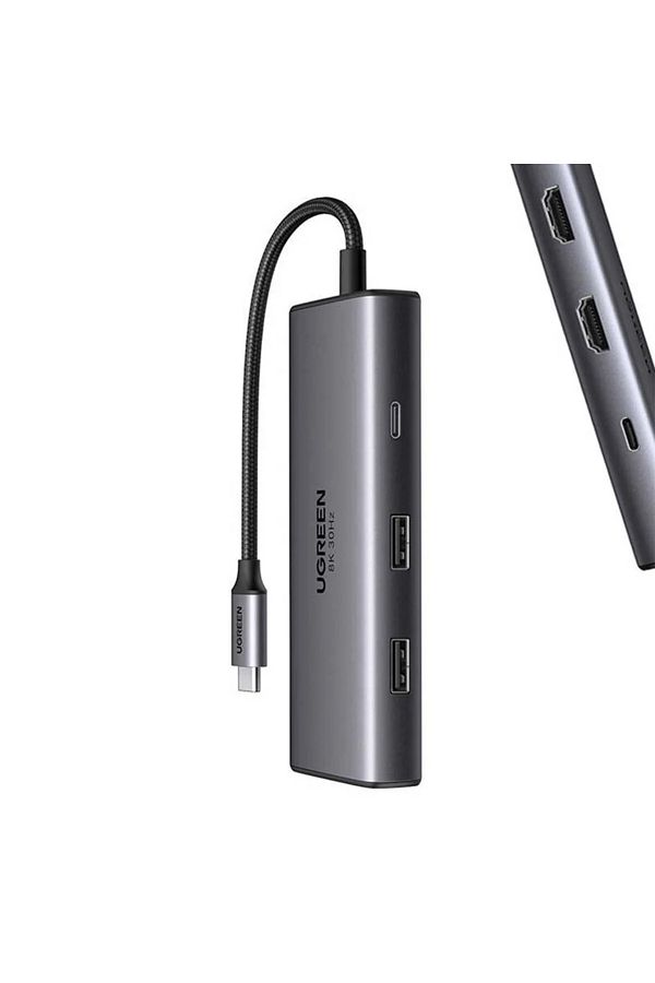 Ugreen-| محول USB-C إلى منفذين*USB-A 3.0+USB-C 3.0+منفذين*HDMI+PD |رمادي 1