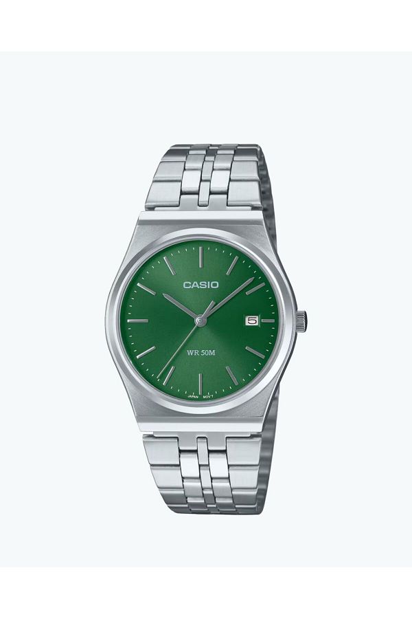 Casio-Casio Men's Analog Quartz Watch with Green Dial and Stainless Steel Strap MTP-B145D-3AVDF 1