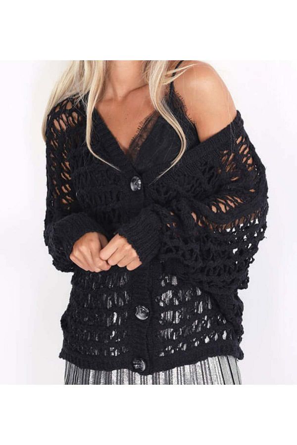 SHUGAA-Women's Mesh Strickery Cardigan with Button Dates 1