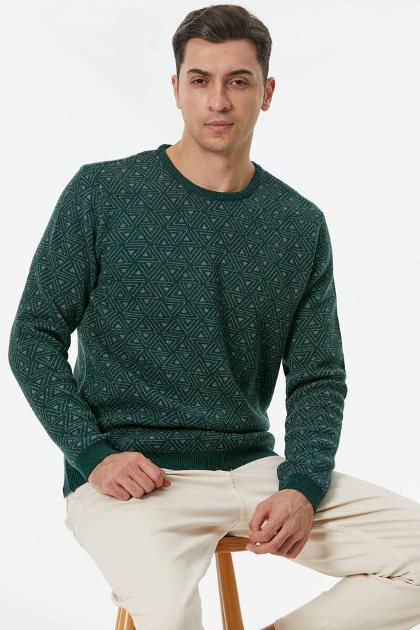 Sementa-Pulover de tricotaj cu model pentru bărbați - verde închis 1