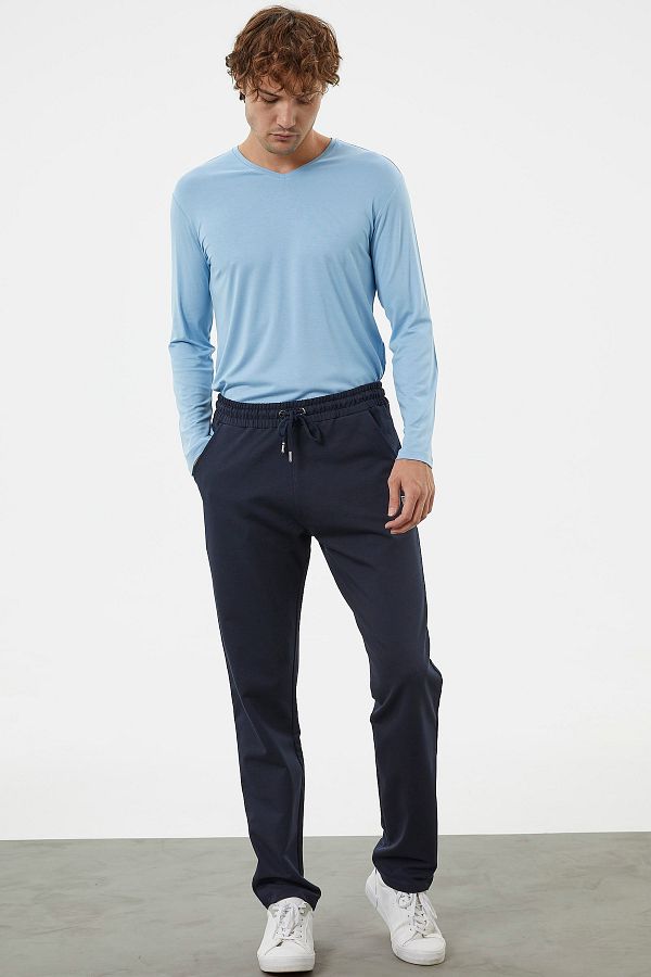 Sementa-Pantaloni de sport cu buzunar cu talie elastică - bleumarin 1