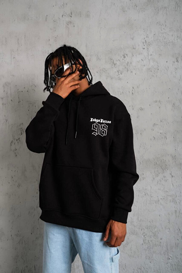 pilelistore 98 Baskılı Kapşonlu Sweat - Siyah