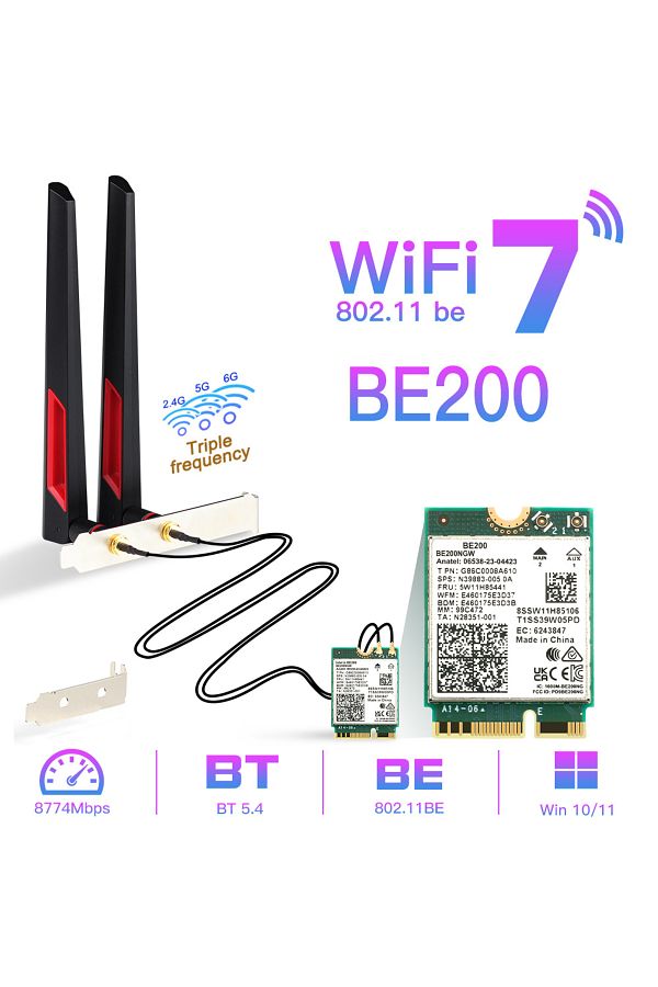 Choice-10dbi Be200 Kit Wifi 7 For Be200 Wireless Network Card Bluetooth 5.4 Wifi Be200ngw Ngff Adapter 802. 1