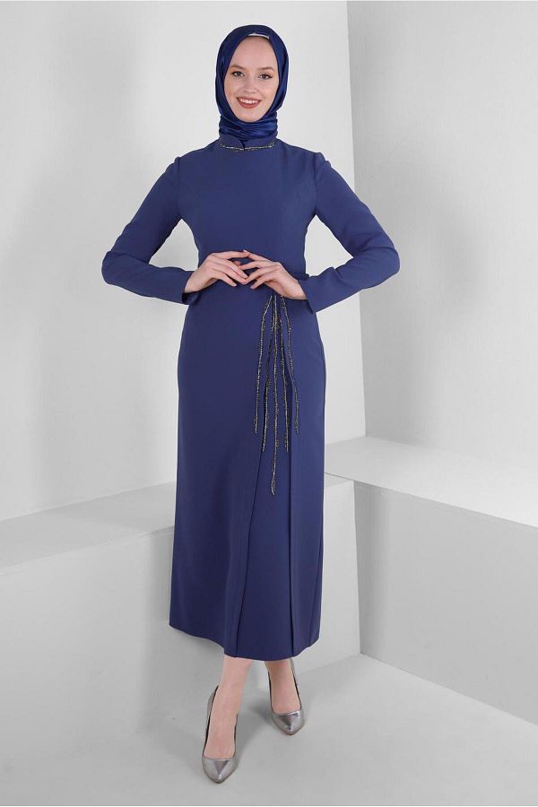 Alvina-STONE EMBROIDERY DETAILED CREPE DRESS 43544 1