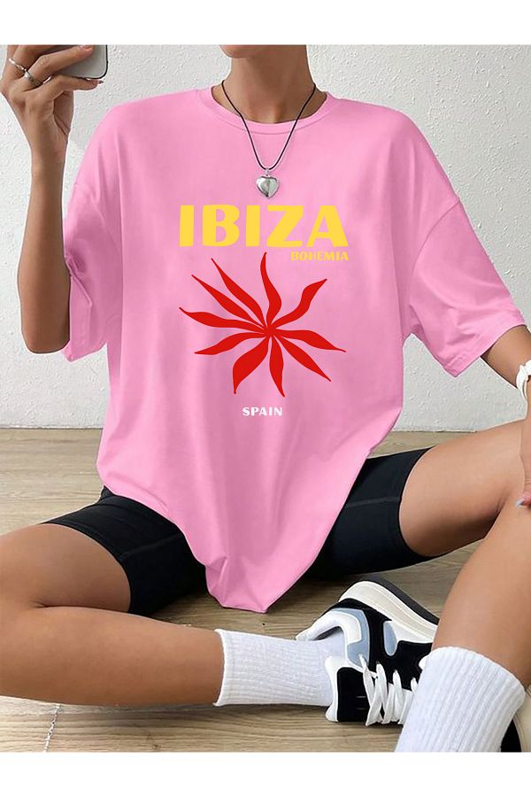 SUNFREE-TRIUC DE FEMEIE OVERSIZE ROZ IMPRIMAT IBIZA POPULAR TREND 1