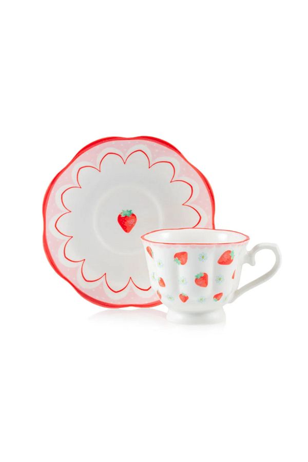 LC Waikiki-Red Strawberry Printed Porcelain Coffee Cup Set for 2 People 90 ml 1