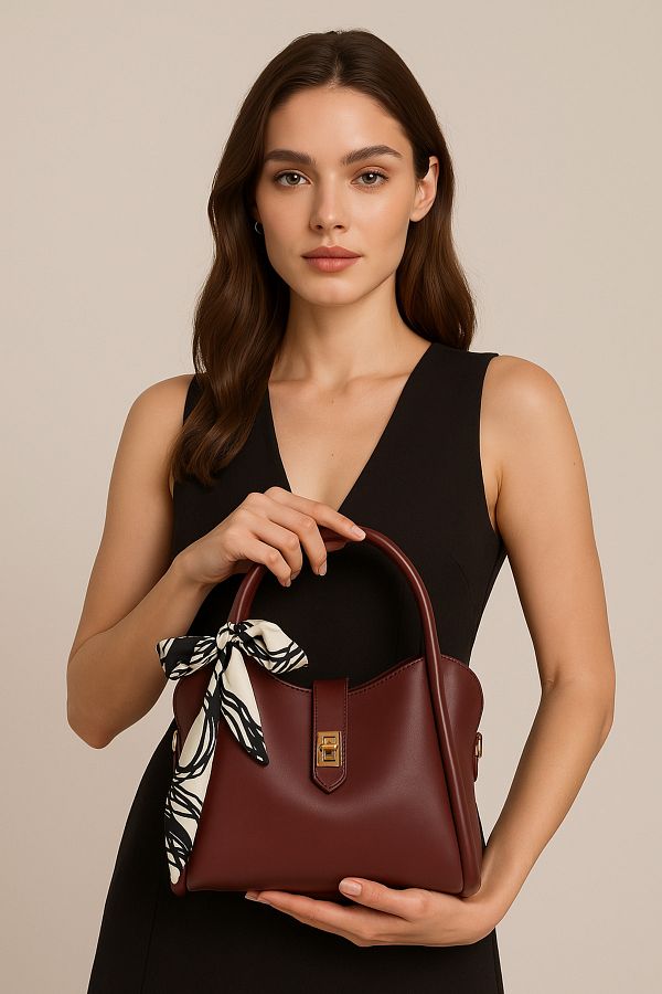 NOTHING-Women's Makeup Bag - Three Compartment Design, Detachable Claret Red Hand and Shoulder Bag 1