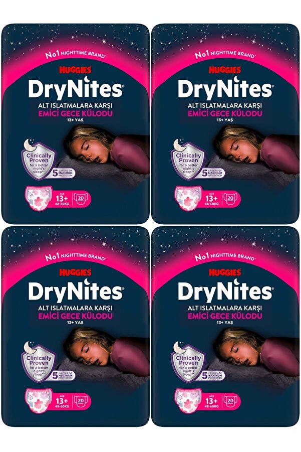 DryNites Emici Gece Külodu/Külot Bez Kız 13+ Yaş (48-60KG) X Large 80 Adet Mega Pk (4PK*20)