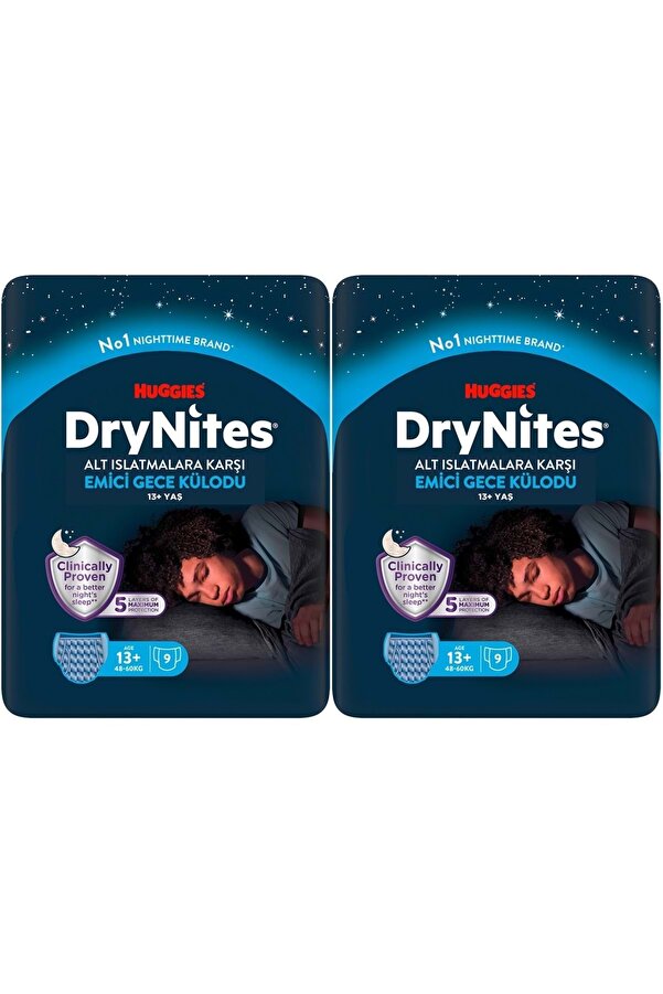 DryNites Emici Gece Külodu/Külot Bez Erkek 13+ Yaş (48-60KG) X Large 18 Adet (2PK*9)