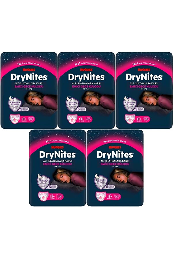 DryNites Emici Gece Külodu/Külot Bez Kız 13+ Yaş (48-60KG) X Large 100 Adet Mega Pk (5PK*20)