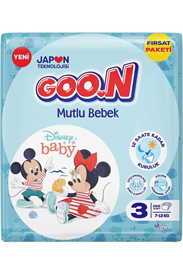Goo.n Goon Mutlu Bebek Bebek Bezi Beden:3 (7-12KG) Midi 100 Adet Fırsat Pk