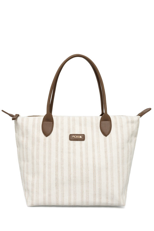 Fossil-Light Tan Women's Stripe Patterned Canvas Hand and Shoulder Bag 05Fo25Y5050 1