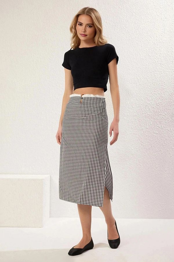 Trendyol Collection-Fish Shape Midi Skirt - Multicolor with Buttons at Waist and Ruffle Detail Twoss25Et00096 1