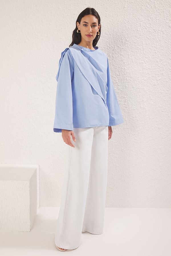 Trendyol Modest-Blue Terrycotton Shawl Detailed Woven Tunic Tctss25Uk00012 1
