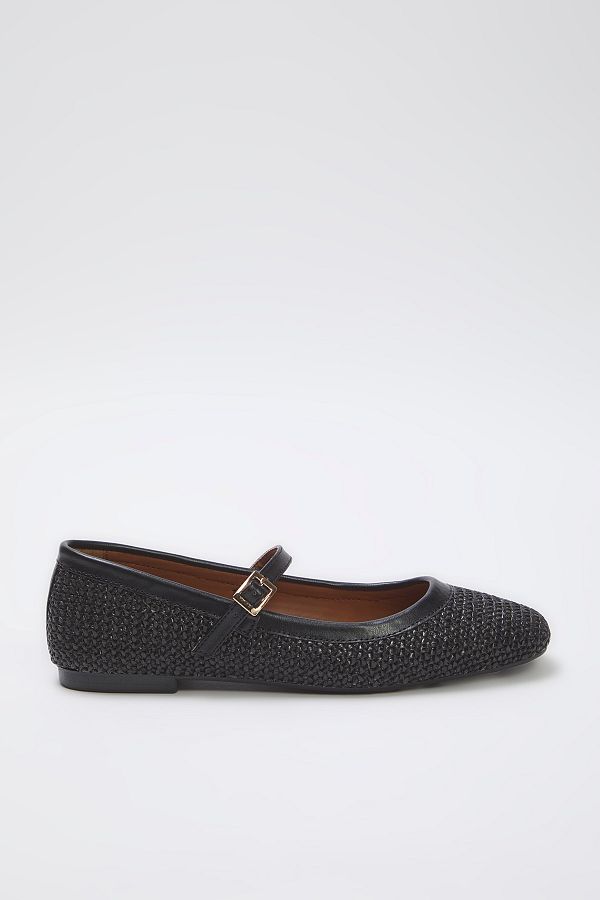 TRENDYOL SHOES-Schwarze gestrickte, gemusterte Stroh-Mary-Jane-Ballerinas mit quadratischer Zehenpartie für Damen TAKSS25BE00045 1
