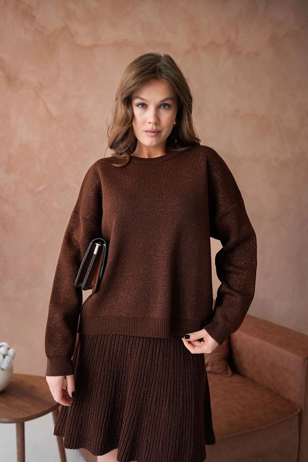Park Karon-Women's Crew Neck Lurex Knitwear Suit with Loose Skirt 1