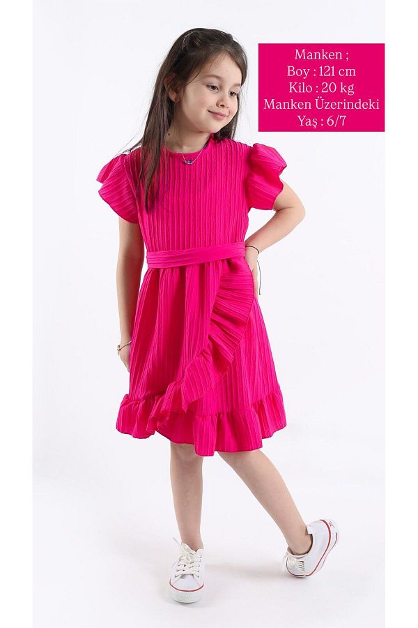 aden kids-👉   Rochie de vară cu volane pentru fete - culoare fucsia, 2-8 ani - model din lycra și curea 1