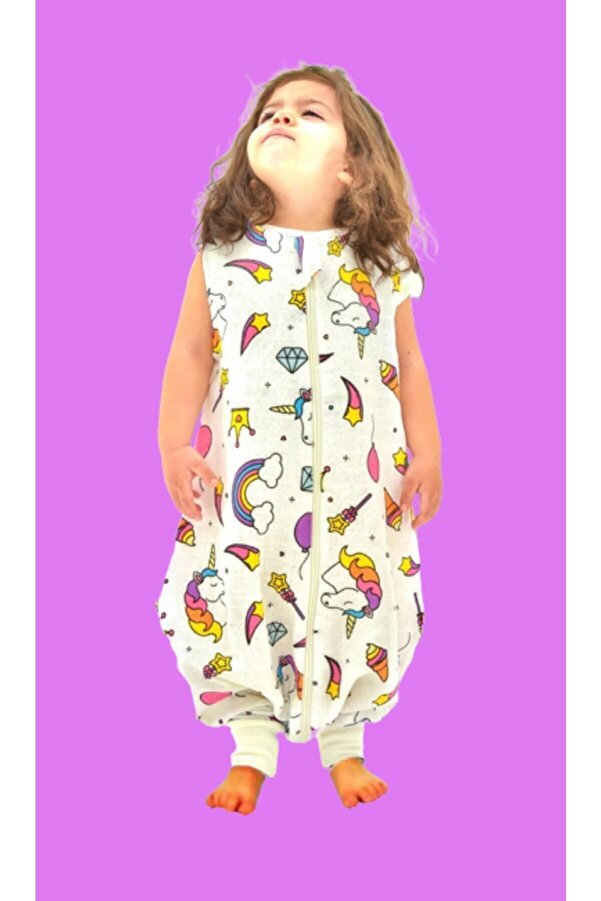 Happystore Yazlık Müslin Uyku Tulumu %100 Pamuk Müslin Unicorn Çocuk Bebek Uyku Tulumu